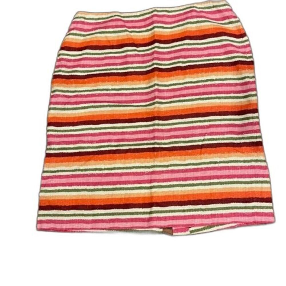 Talbots Women's Linen Skirt Lined Striped Pink Green Rust Orange Size 10